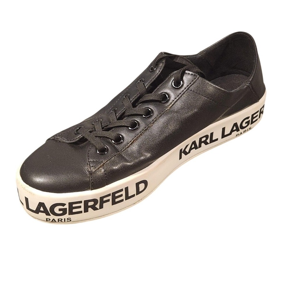 Karl Lagerfeld Paris Bella Black Leather Platform Sneakers Shoes Womens Size 11